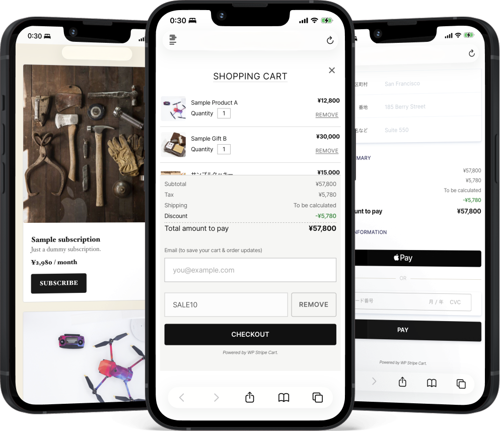 Subscription, coupon and checkout screens